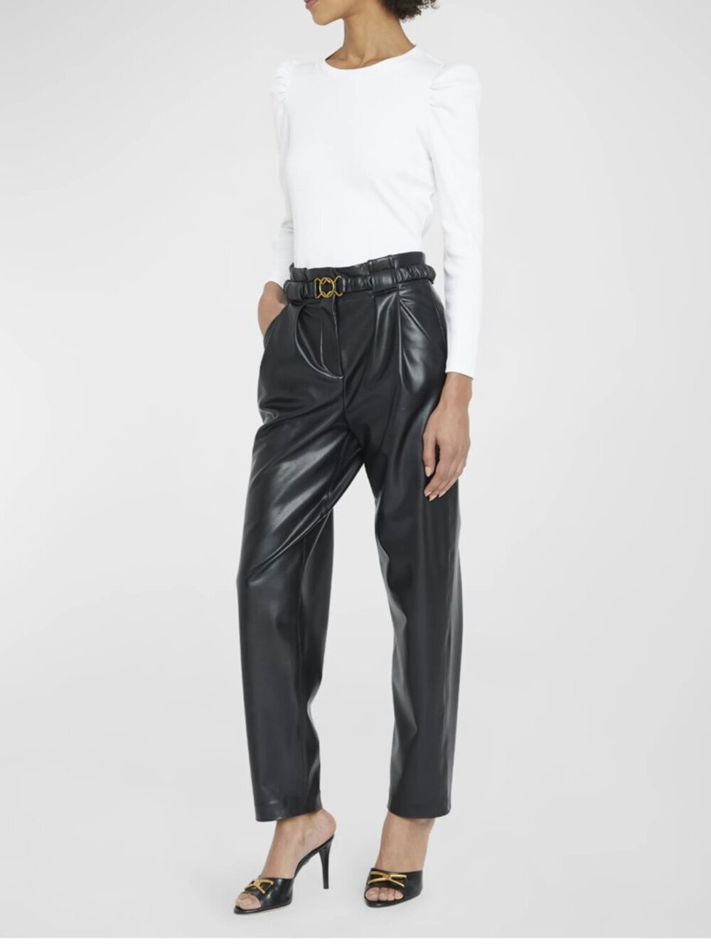 Veronica Beard Coolidge Pant Black Faux Leather Belted Relax Size 6 New Tag $448